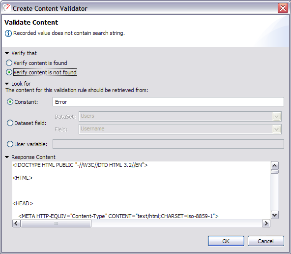 Screenshot of validation by error message